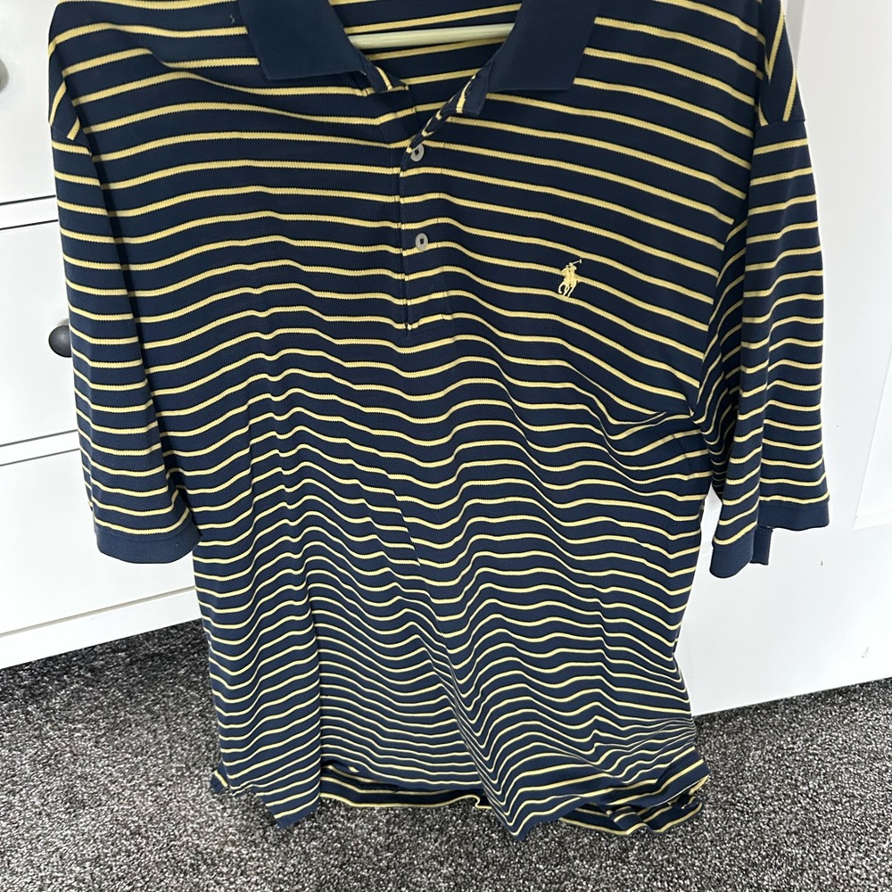 Ralph Lauren Navy and Yellow Striped Polo Shirt